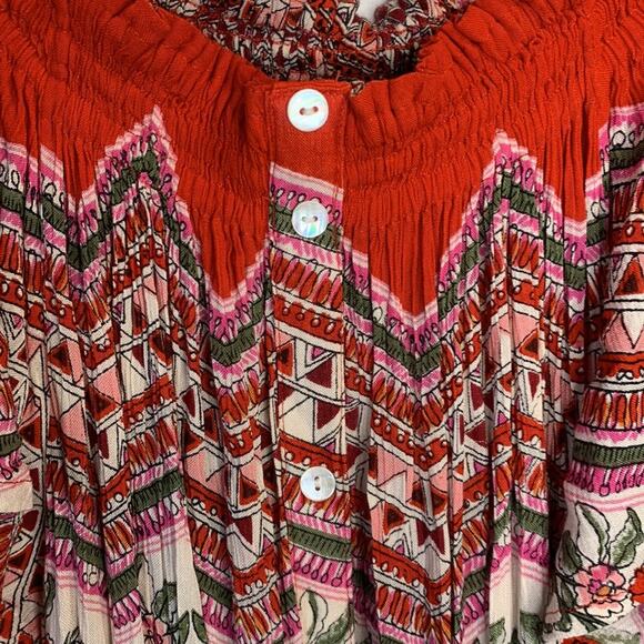 Patrons of Peace Ruffle Drawstring Waist Red Print Maxi Dress NEW W-722 Sz S - Picture 3 of 10